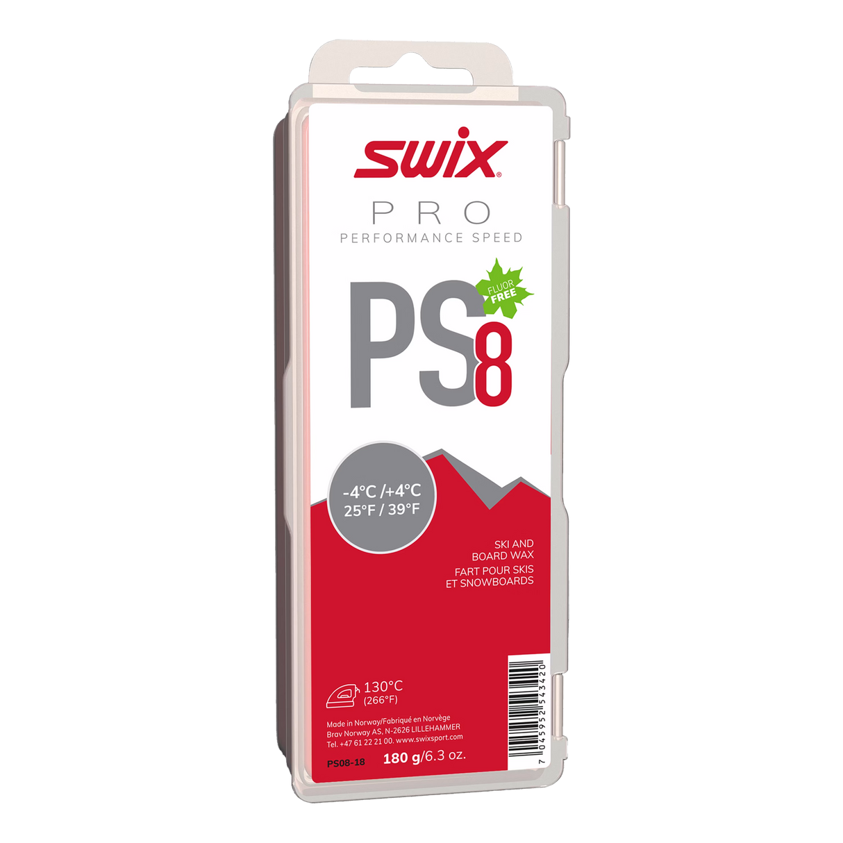 Swix PS8 Red -4C to 4C Glide Wax, 180g