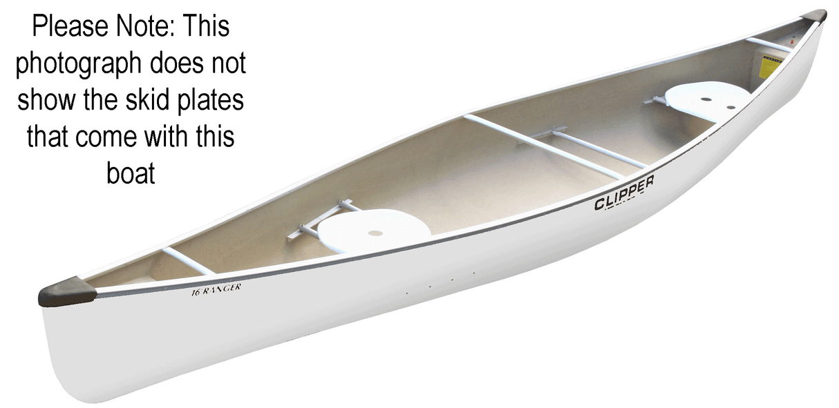 Clipper Canoe Ranger 16' Fiberglass, White with Skid Plates Installed