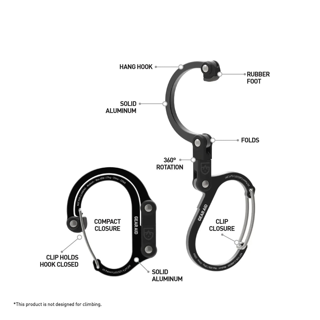 Heroclip Carabiner Hook Clip - Medium Black