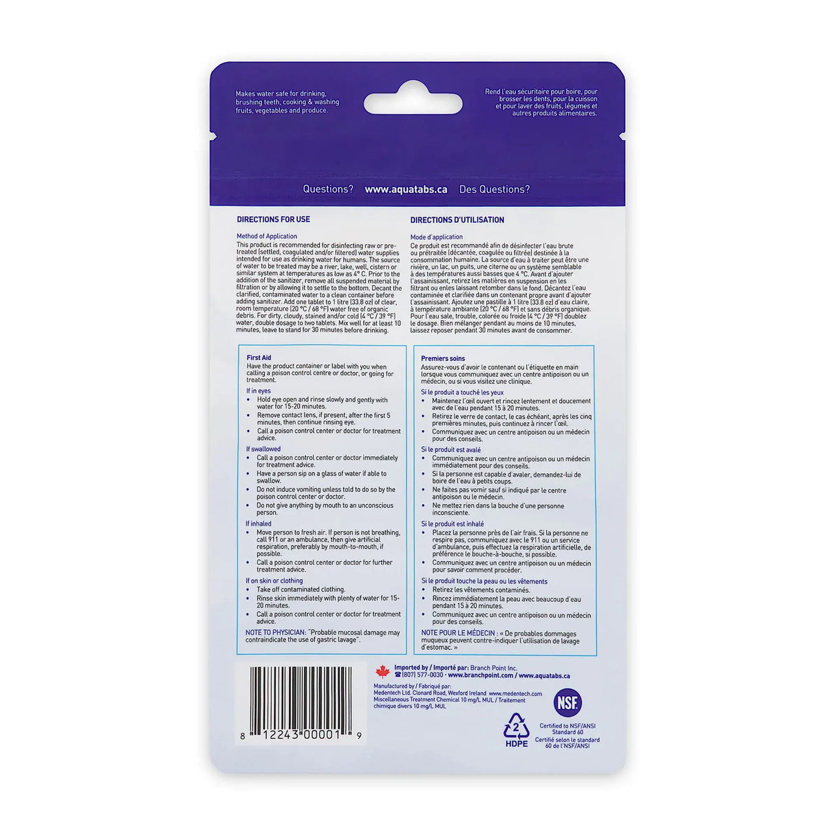 Aquatab Tablets, Pack of 50, 1L Tabs