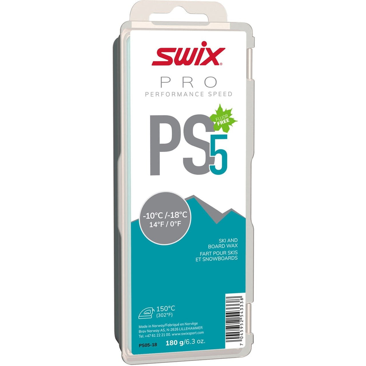 Swix PS5 Turquoise -10C to -18C Glide Wax, 180g