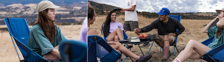 Helinox camp chairs set up outdoors