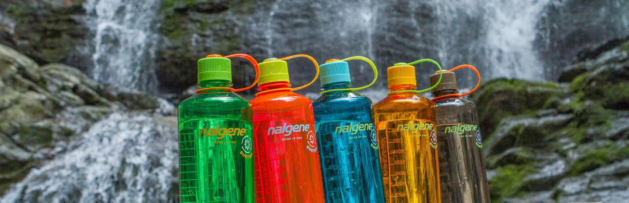 Nalgene water bottle at a waterfall