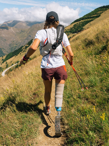 Salomon athletes moving through mountain terrain