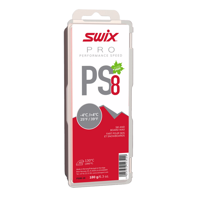 Swix PS8 Red -4C to 4C Glide Wax, 180g