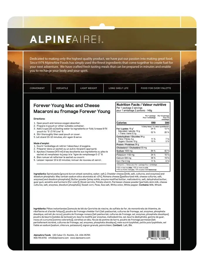 AlpineAire Forever Young Mac & Cheese - Two Servings