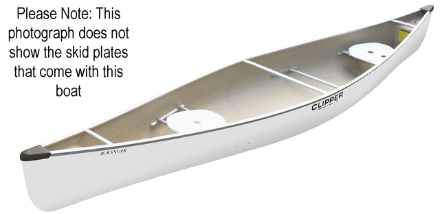 Clipper Canoe Ranger 16' Fiberglass, White with Skid Plates Installed
