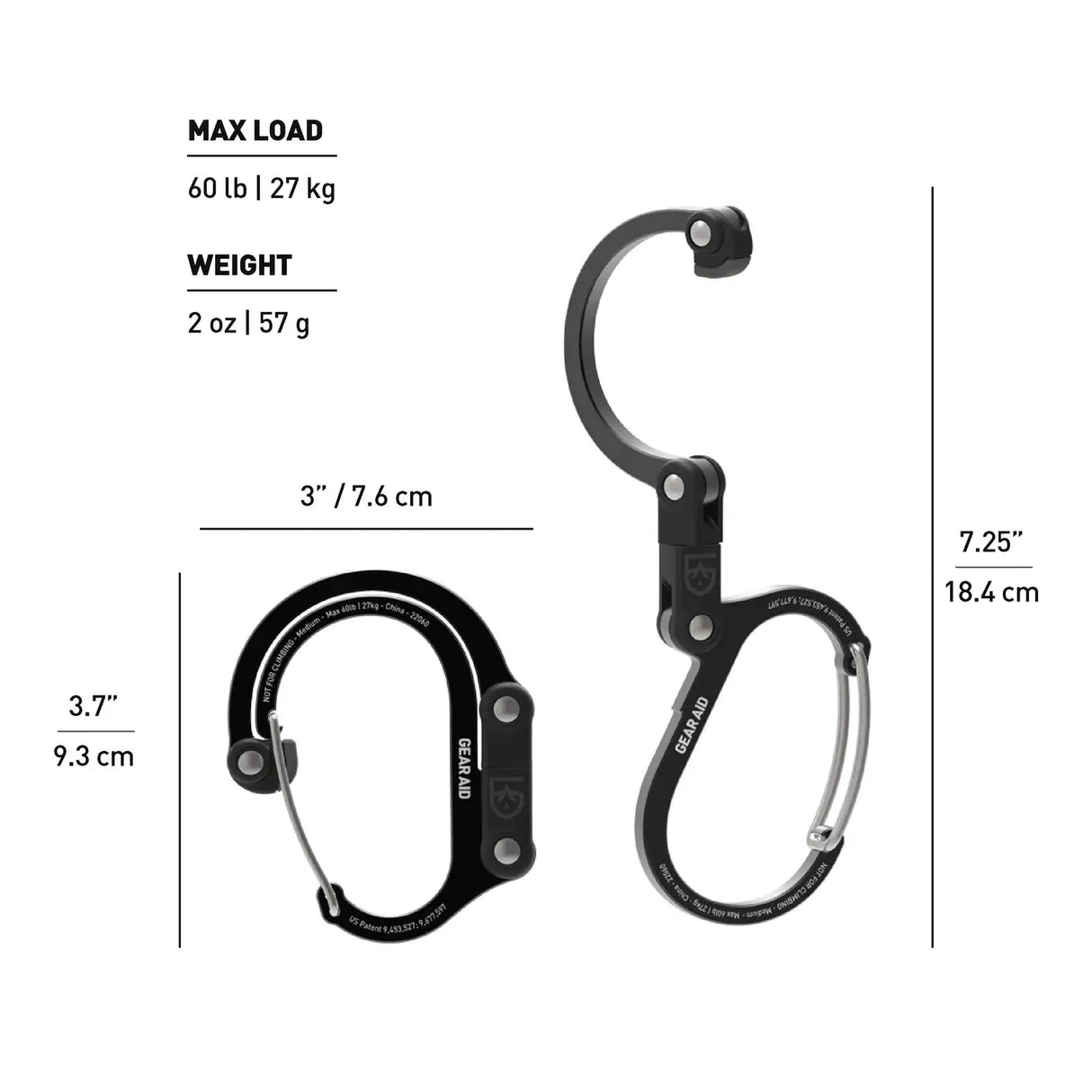 Heroclip Carabiner Hook Clip - Medium Black